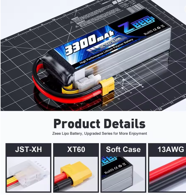 2pcs Zeee 4S Lipo FPV Drone Battery 14.8V 3300mAh 50C Softcase with XT60 Plug for RC Car RC Helicopters Trucks RC Model Parts
